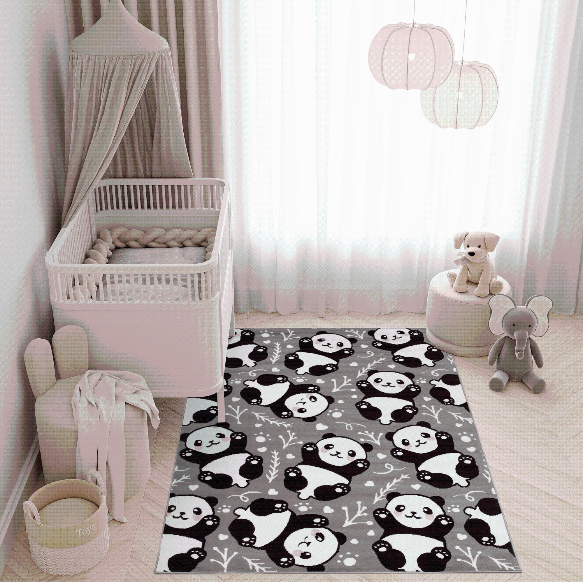 Tappeto Cameretta Bambini Zoo 140x200 Cm - Grigio Marrone Con Animali