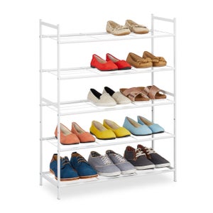 Étagère à chaussures, étagère de rangement en fer à 5 niveaux avec tige de  suspension et crochets à double rangée, étagère à chaussures verticale peu