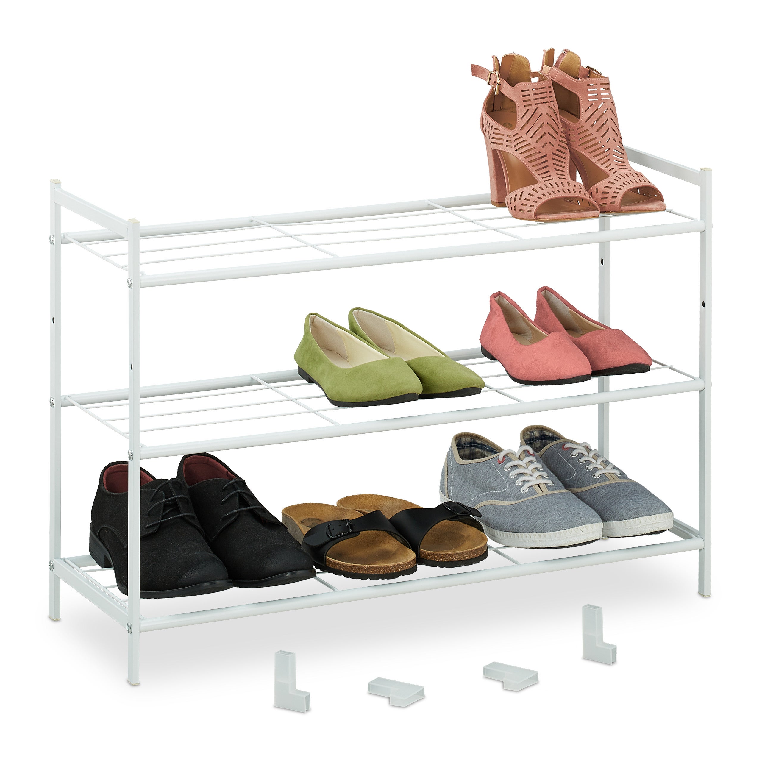 Relaxdays Étagère à chaussures en métal, 3 niveaux, range-chaussures 9  paires, HxLxP : 50 x 70 x 26 cm, vertical, blanc