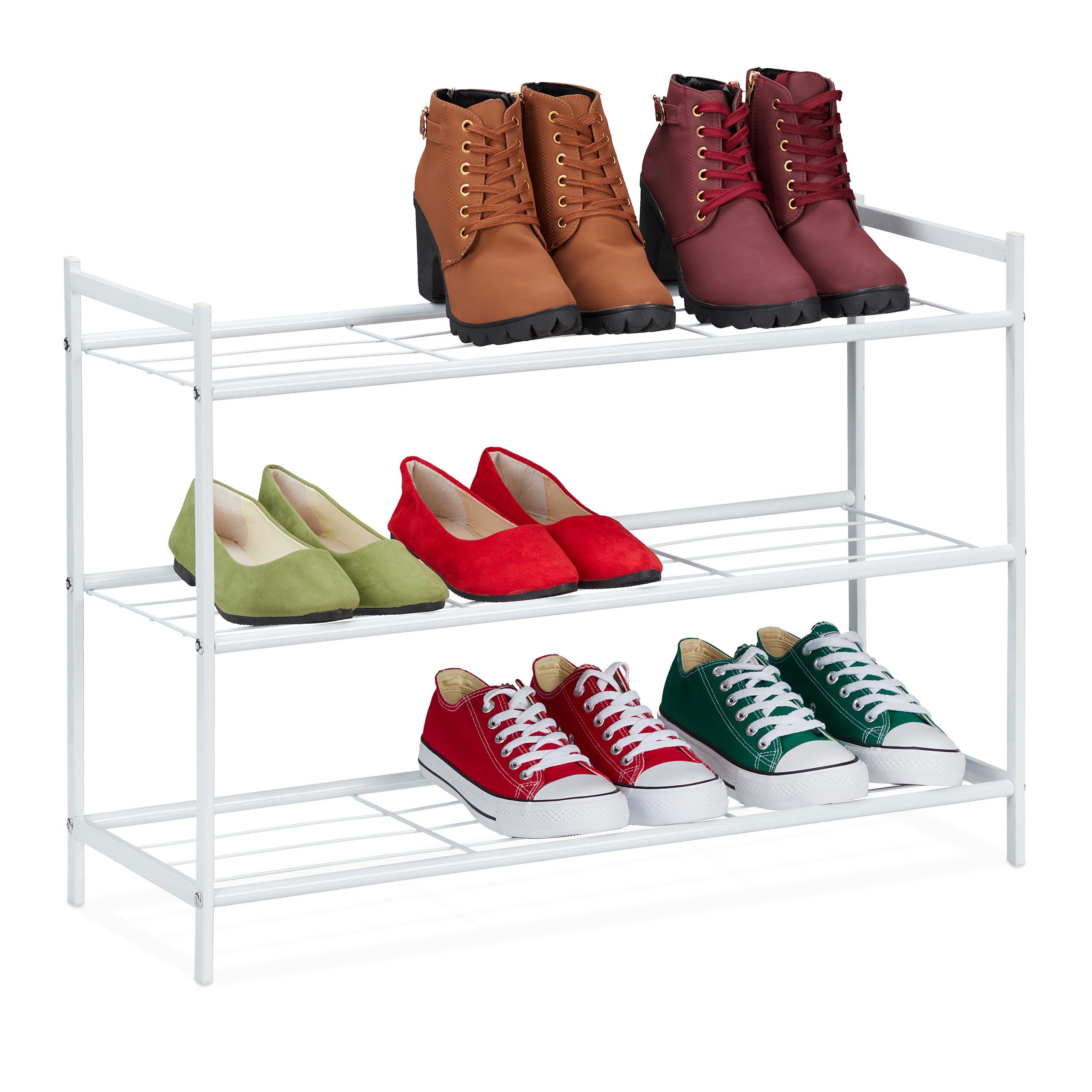 Relaxdays Étagère à chaussures en métal, 3 niveaux, range-chaussures 9  paires, HxLxP : 50 x 70 x 26 cm, vertical, blanc