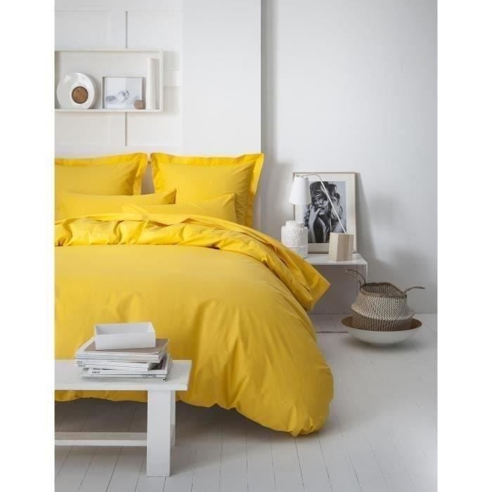 Housse de couette unie jaune safran, 220x240cm, 2 personnes, 100% coton 57 fils, oeko-tex