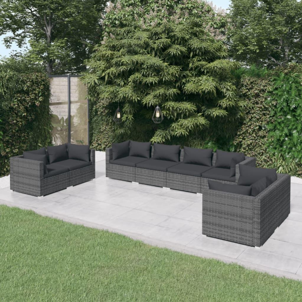 Set Bar Da Giardino 11 Pezzi VidaXL - Polyrattan Grigio Con Cuscini, Tavolo Vetro Temperato - Foto 10