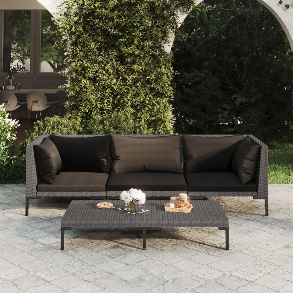 vidaXL Set Divano da Giardino con cuscino 4 pcs Nero polyrattan