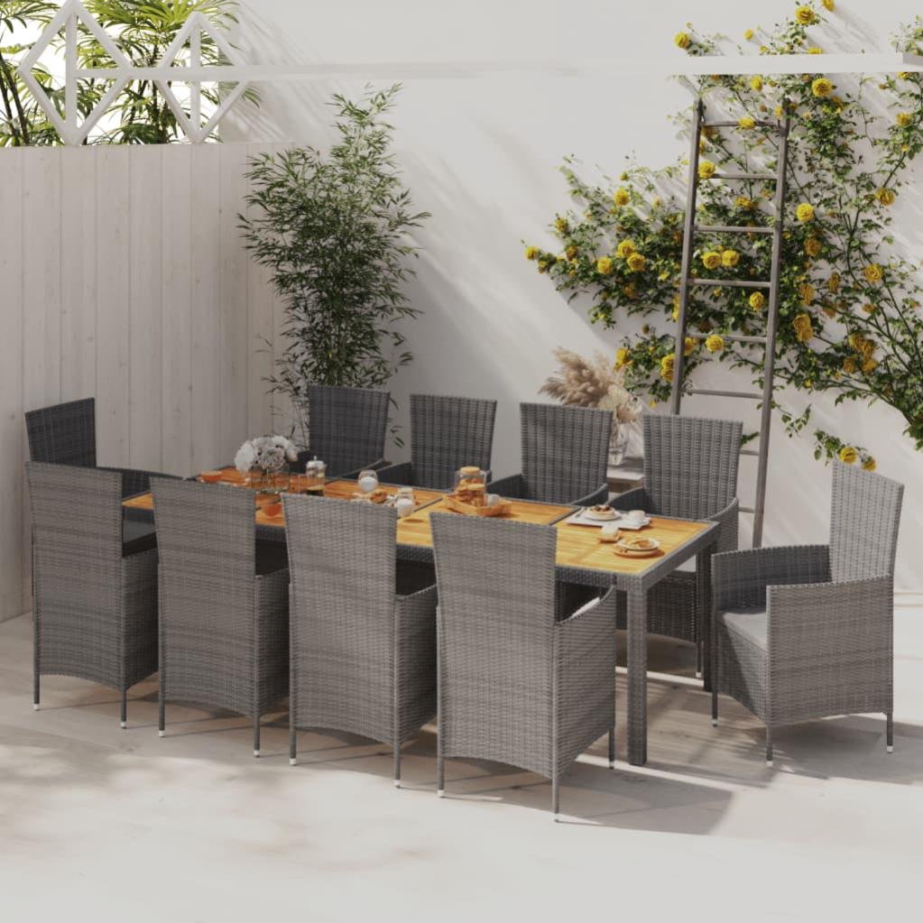 Set Da Pranzo Da Giardino 17 Pezzi In Polyrattan Grigio Con Cuscini - VidaXL