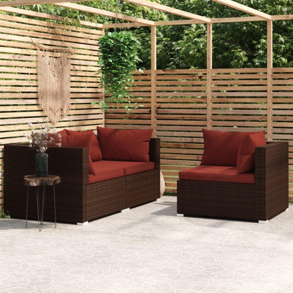 vidaXL Canapé de Jardin à 3 Places avec Coussins Canapé de Patio Canapé de Terrasse Extérieur Résistant à l'eau Marron Résine Tressée 