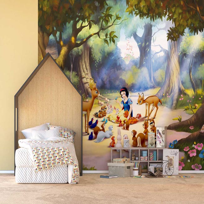 grande affiche xxl crèche garderie papier peint intissé paysage féerique  pour enfant les daims dans la forêt