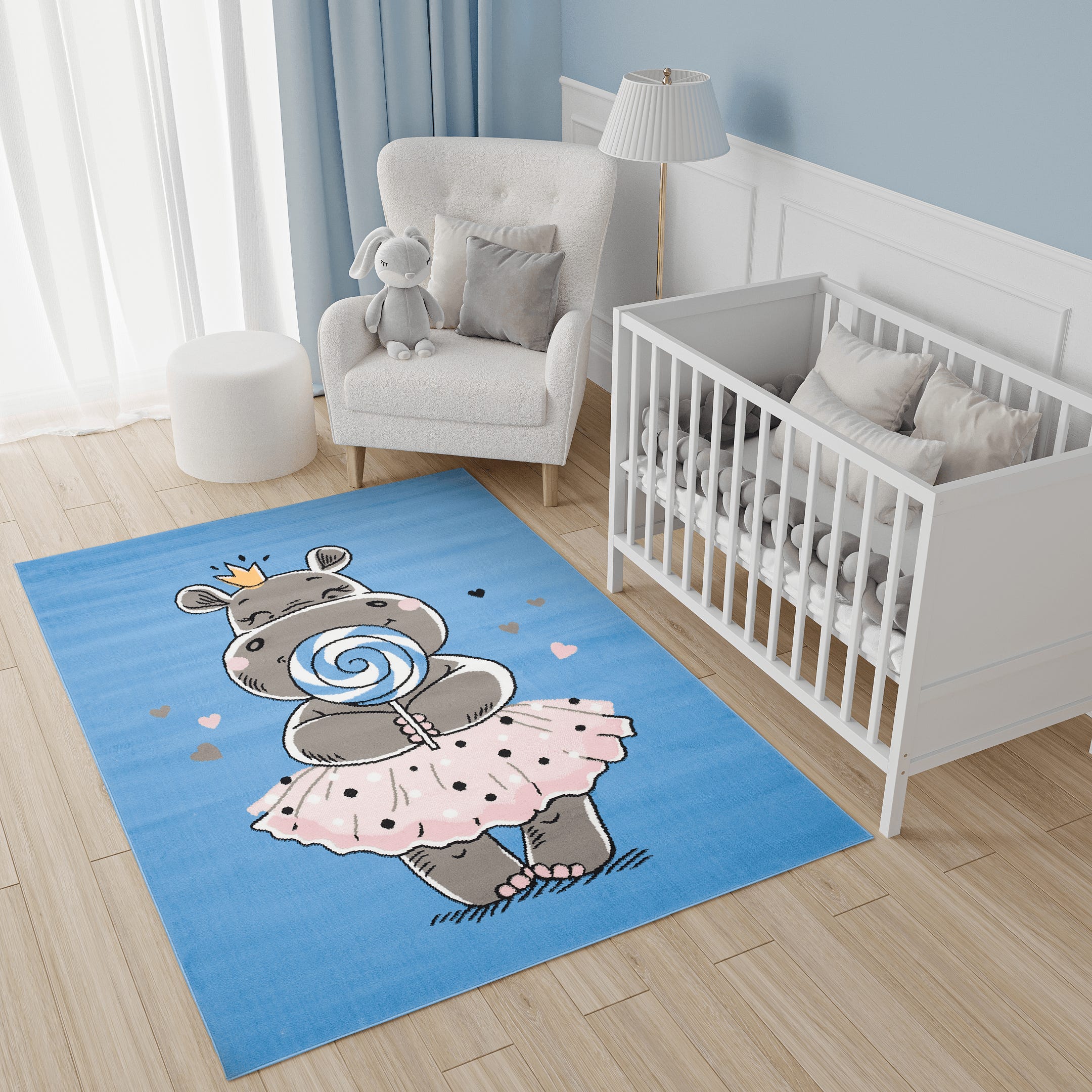 TAPISO Jolly Alfombra Habitación Infantil Bebe Moderna Azul Rosa