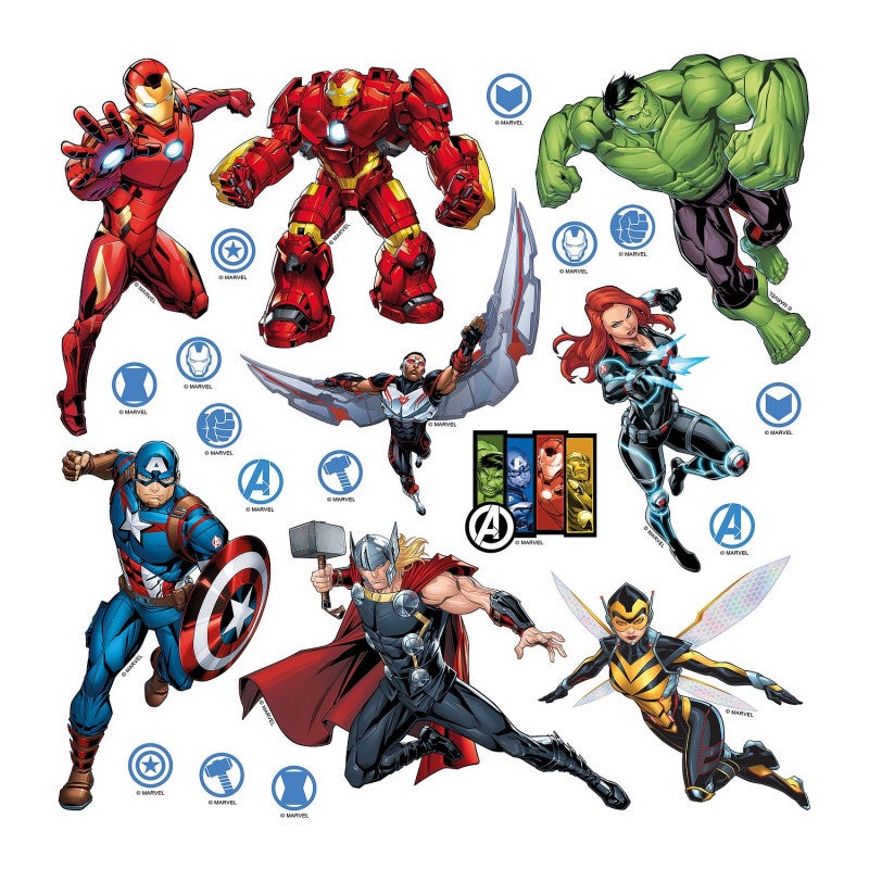 Minis Stickers Marvel Avengers 8 personnages - 30 CM x 30 CM