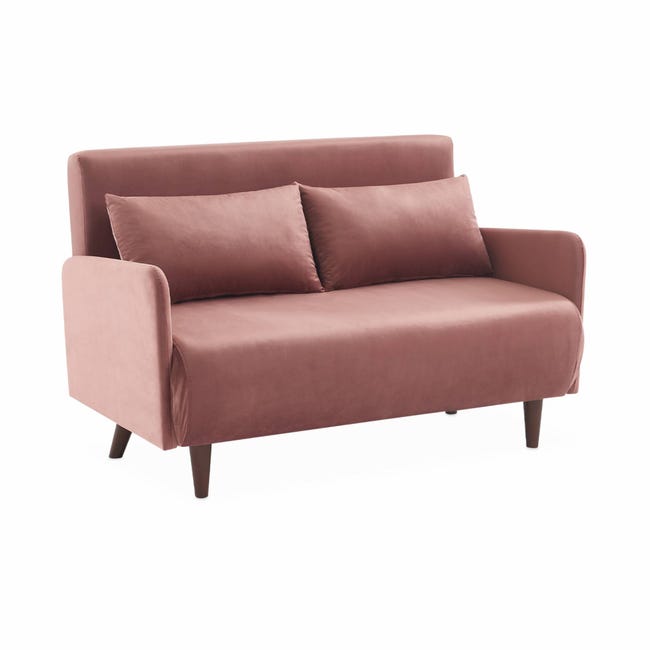 Sofá cama de terciopelo - Panam - escandinavo de 2 plazas, patas de madera  oscura, rosa, asiento de banco, respaldo | Leroy Merlin