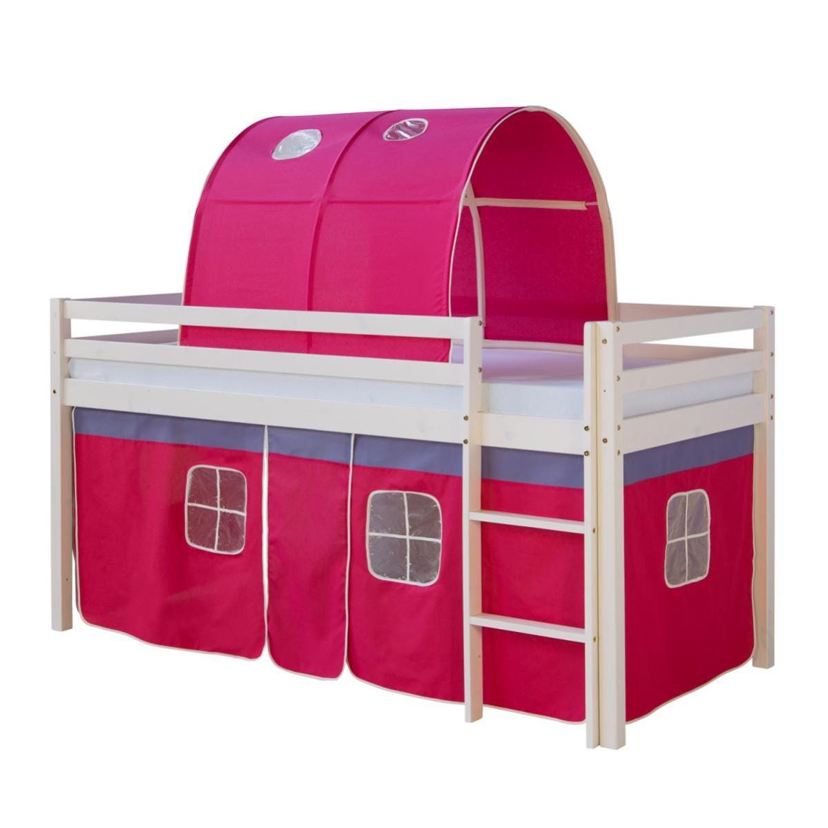 HomeStyle4U Lit avec tour tunnel et rideaux rose pas cher HomeStyle4U Lit avec tour tunnel et rideaux rose pas cher