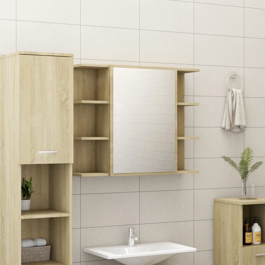 VidaXL Mobile Bagno con Specchio Rovere Sonoma 80x20,5x64 Multistrato