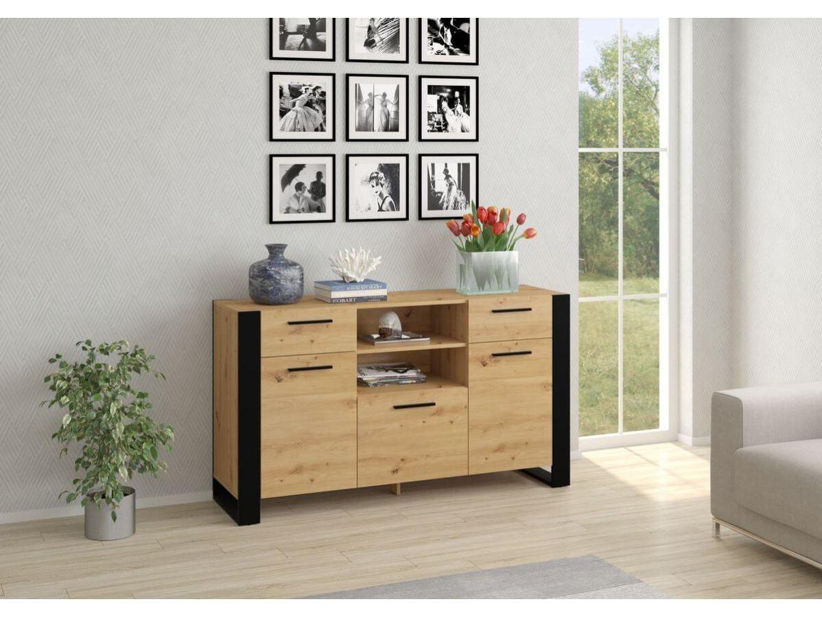 Bim Furniture Commode Auris 3D Buffet 135 cm chêne artisan / noir mat - Commode