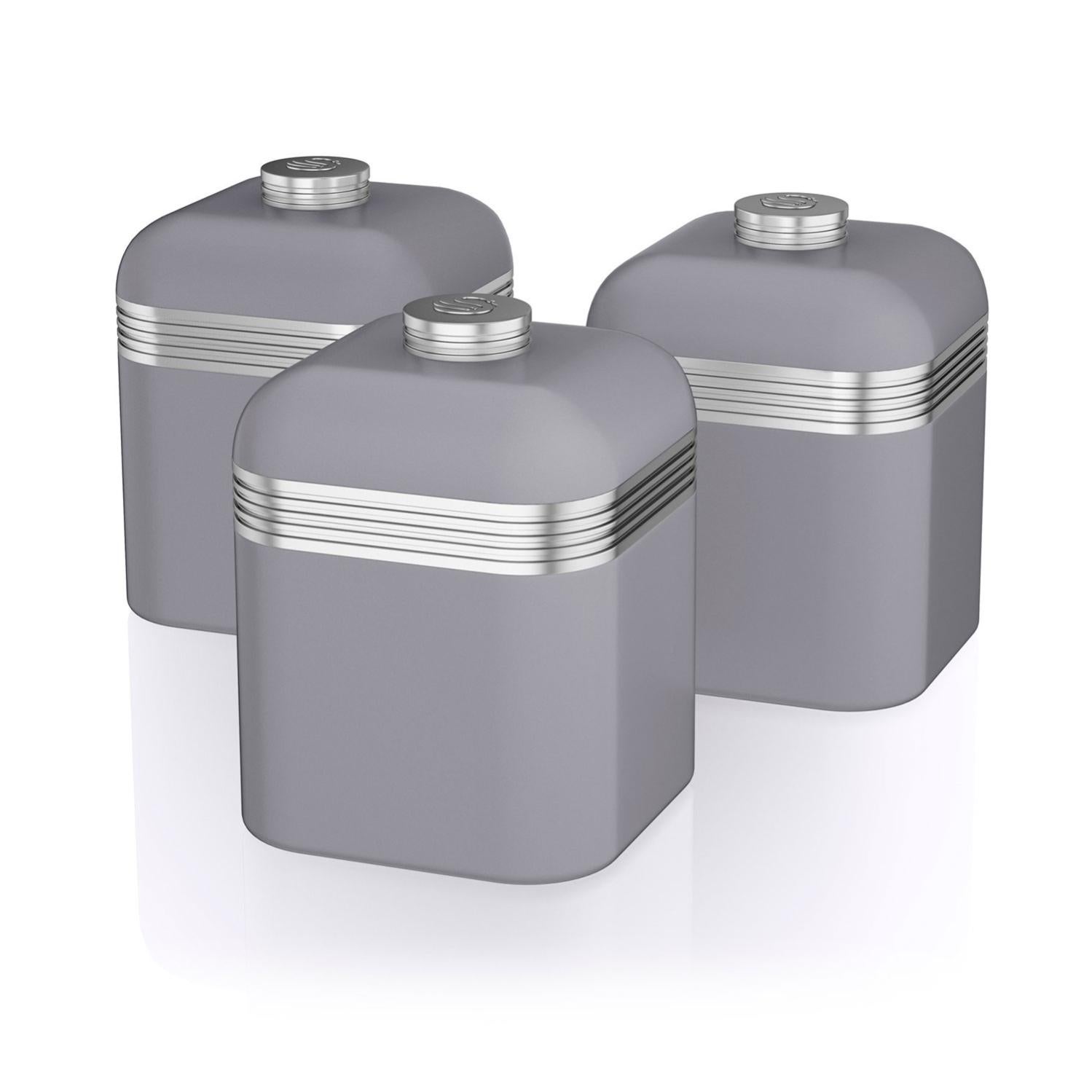 Set 3 Barattoli Ermetici In Metallo Nero 1L Con Vassoio - Per Tè, Caffè, Zucchero E Alimenti Secchi