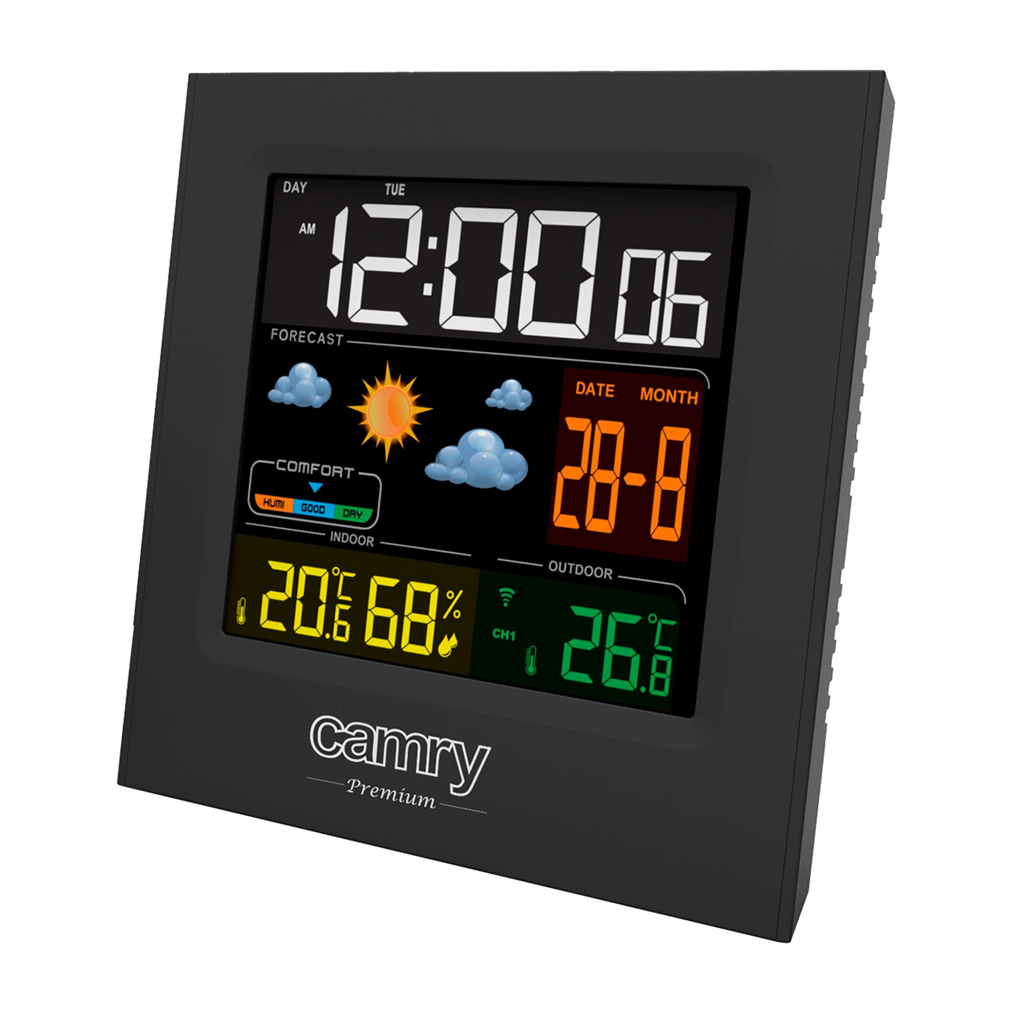 Estación Meteorológica, Temperatura/Humedad Interior/Exterior, Sensor  Exterior, Pronóstico Tiempo, Camry, Negro, , CR1166