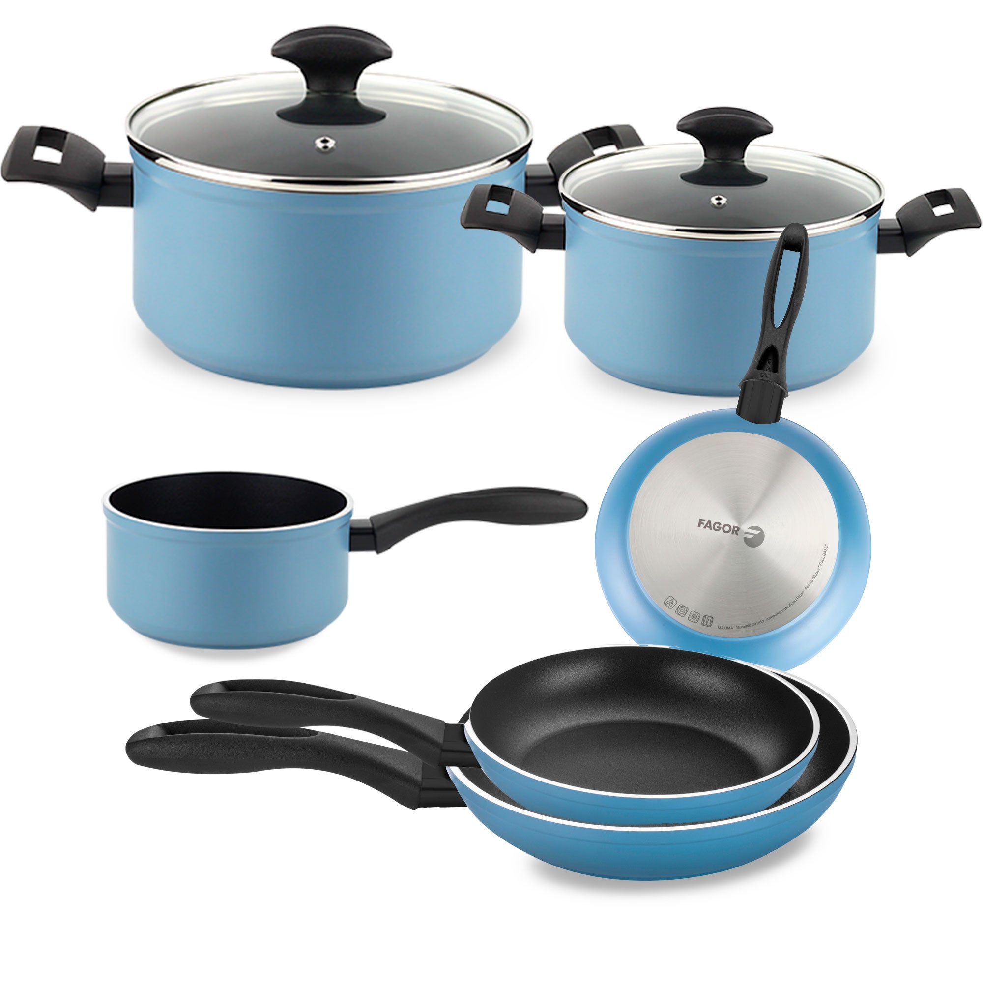 Set di Pentole Induzione 8-Piece Alluminio Antiaderente Casseruoli + 3  Padelle FAGOR Blu Maxima