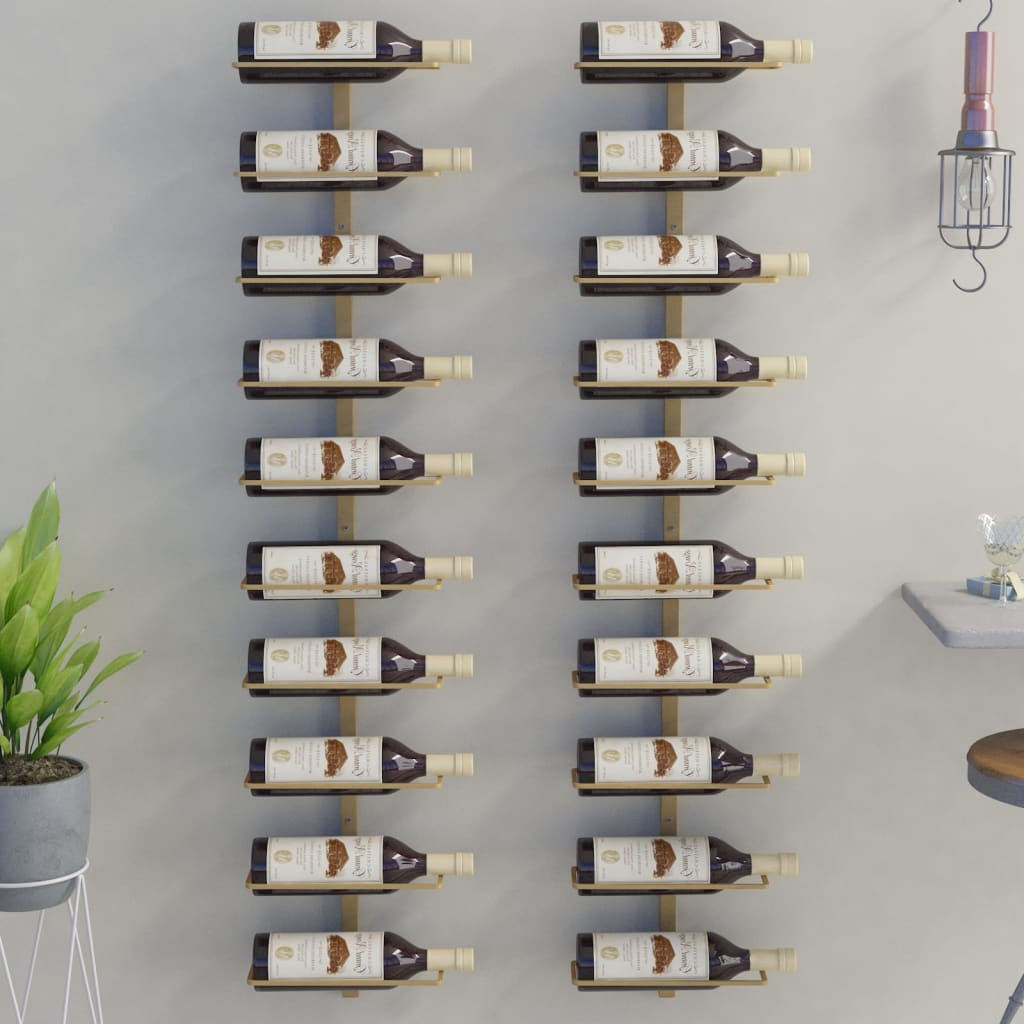 Botellero de pared para 36 botellas 2 unidades hierro dorado