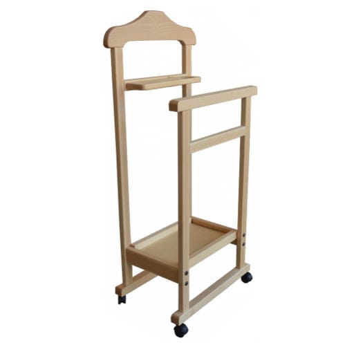 Appendiabiti Da Camera In Legno Di Faggio - Color Noce, Doppio Servomuto Con 4 Ruote, Made In Italy - Foto 2