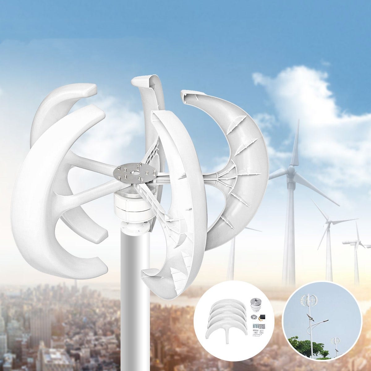 Générateur d'éolienne 12V éolienne de jardin électromagnétique avec  Controleur 650W 5 pales blanc