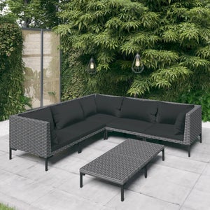 Salottino da esterno giardino HWC-G17a polyrattan legno chiaro antracite  con cuscini decorativi