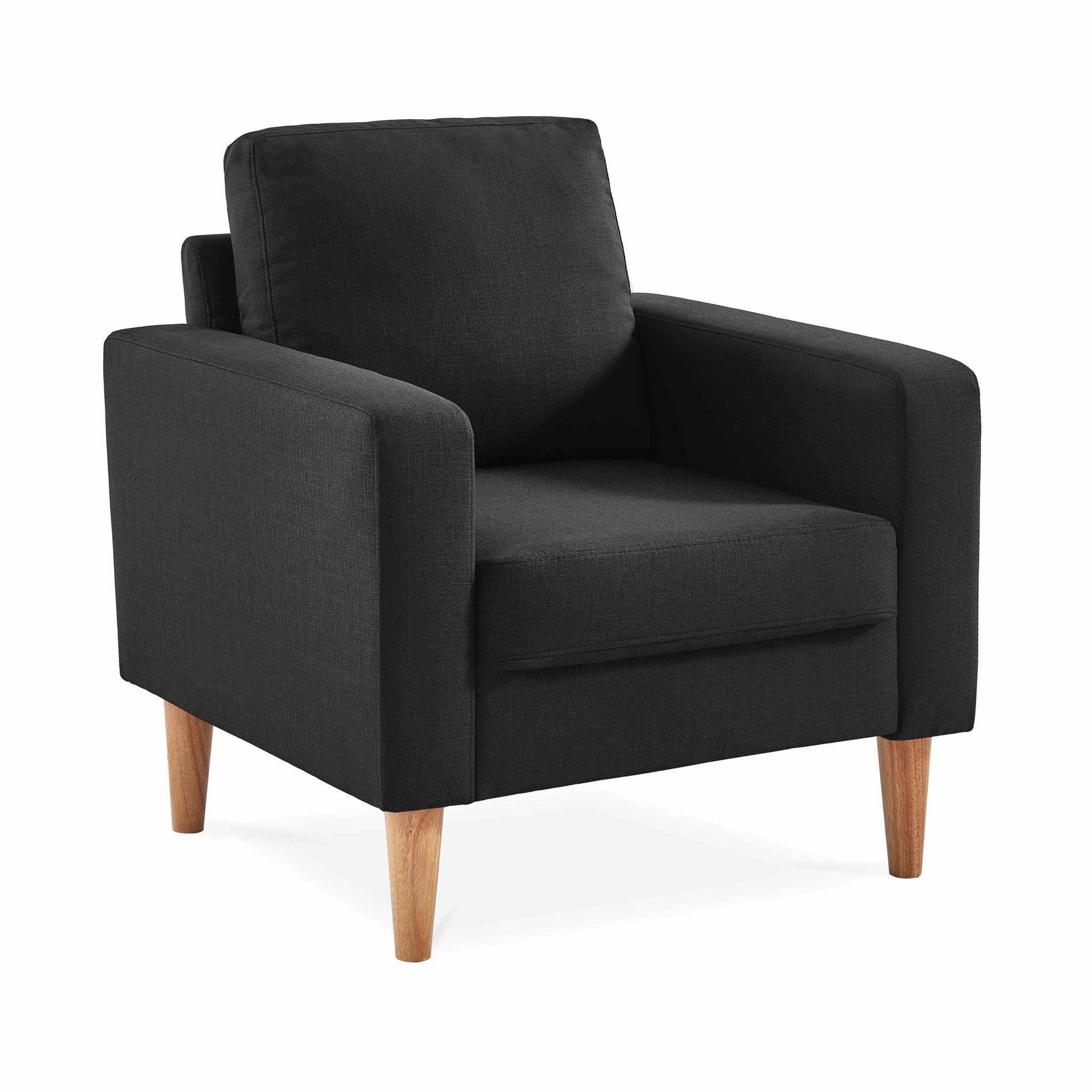 Sillón de tela gris oscuro - Bjorn - Sillón 1 plaza fijo recto patas  madera, sillón escandinavo