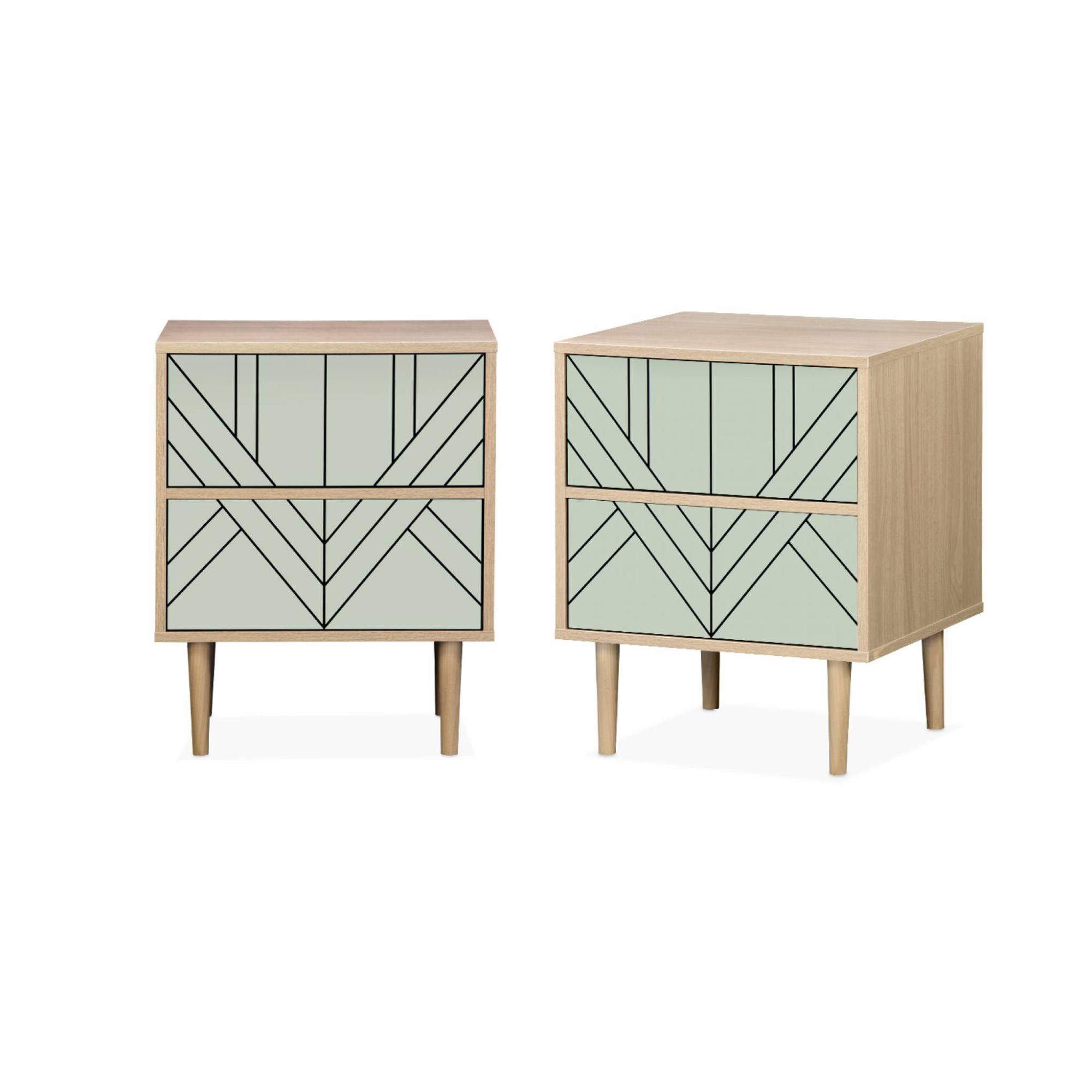 Lot de 2 tables de chevet décor bois vert céladon Mika 2 tiroirs