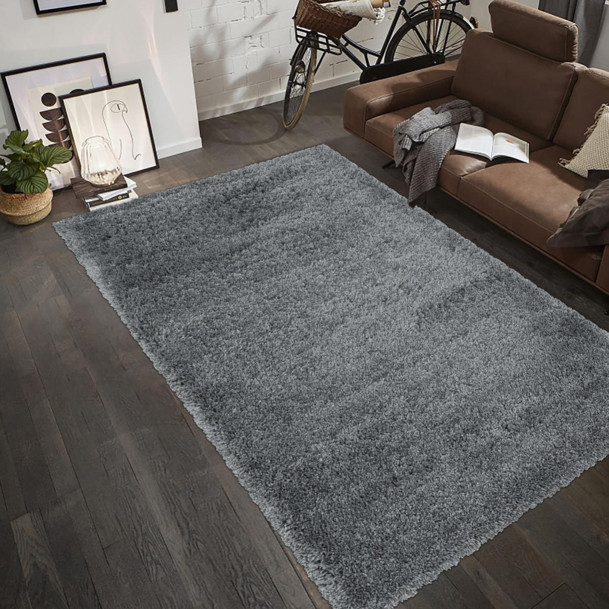 Tapis shaggy 120x170 cm Rectangulaire SHAGGY FLU Argent Chambre adapté