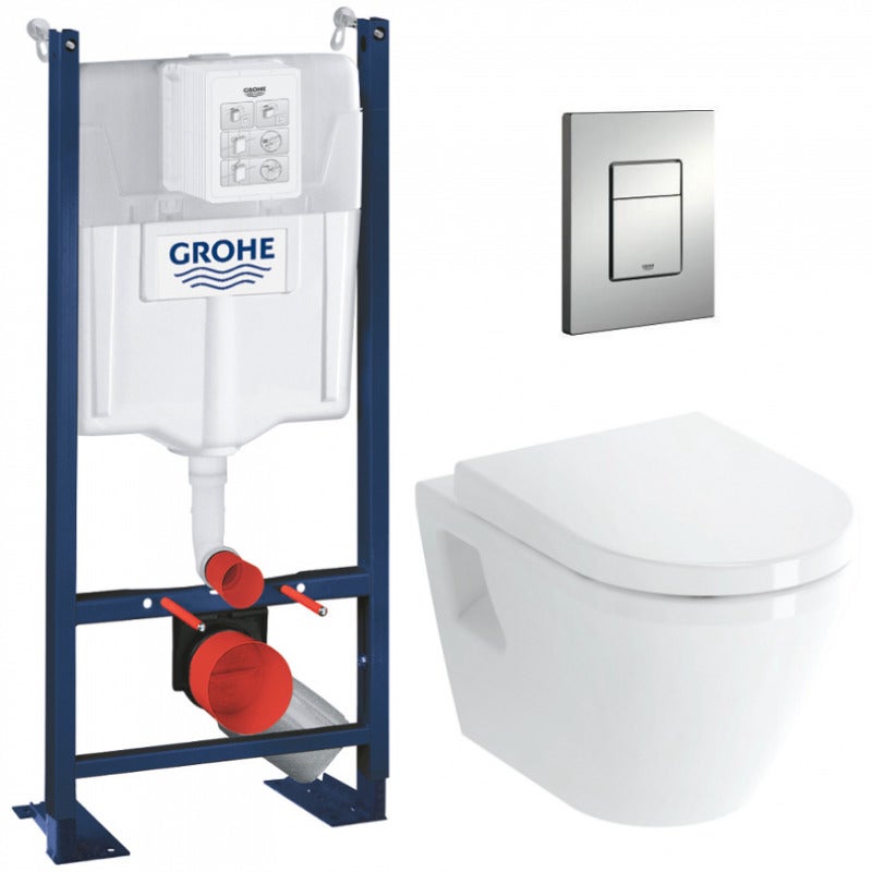 Grohe Pack WC Bâti Autoportant Rapid SL + WC Vitra Integra + Abattant en Duroplast + Plaque chrome mat 
