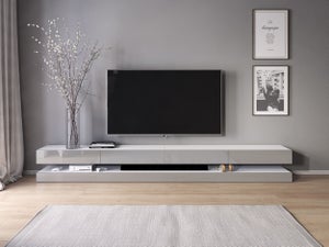 Meuble TV Mural Blanc laqué Design FINO : : Cuisine et Maison