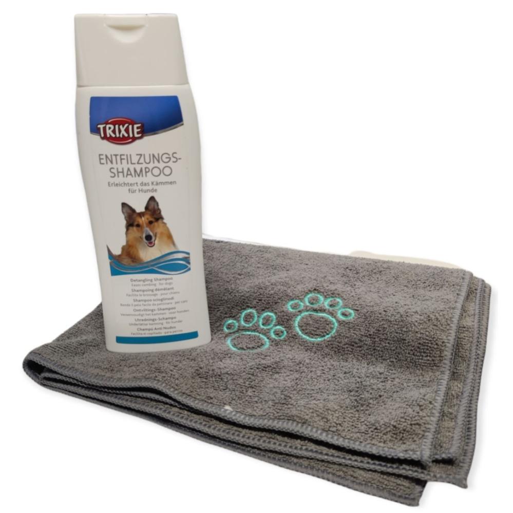 Animallparadise Shampoing démêlant 250 ML avec une serviette en microfibre pour chien a poils