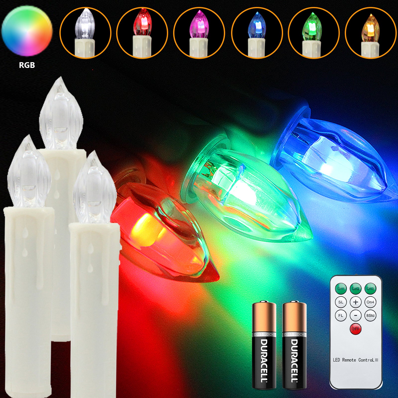 20x bougies LED bougies de Noël LED guirlande lumineuse sans fil avec  minuterie sans flamme blanc chaud + RVB avec batterie