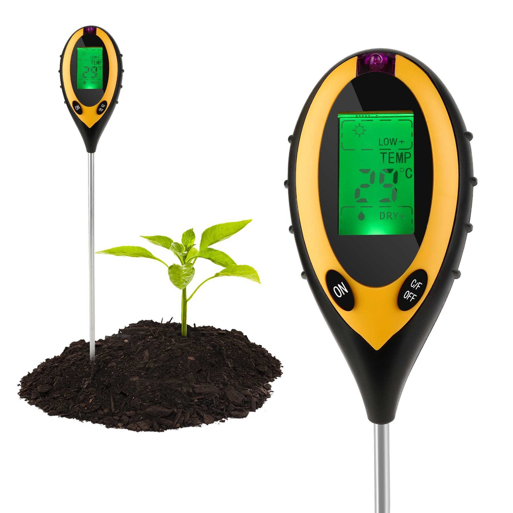 Humidimètre du sol 4 en 1, température numérique des plantes/humidité du  sol/PH-mètre/intensité de la lumière du soleil/humidité de l'environnement