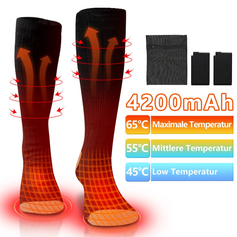 Chaussettes chauffantes Chaussettes de sport Réglages de chauffage Chaussette  chauffante Chauffe-pieds chauds 4200mAh