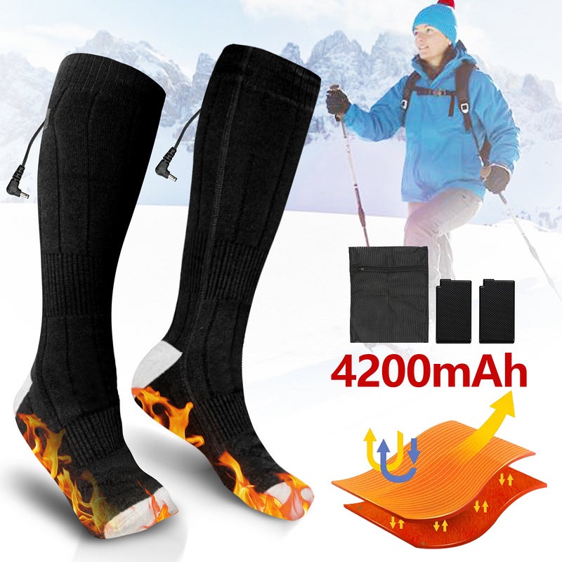 Chaussettes chauffantes Chaussettes de sport Camping Chauffe-chaussettes  chauffantes 4200mAh Chauffe-pieds pour temps froid