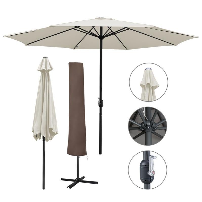 Grand Parasol De Jardin - Parasol D'extérieur Déporté Taupe Polyester Grand Pliable Moderne