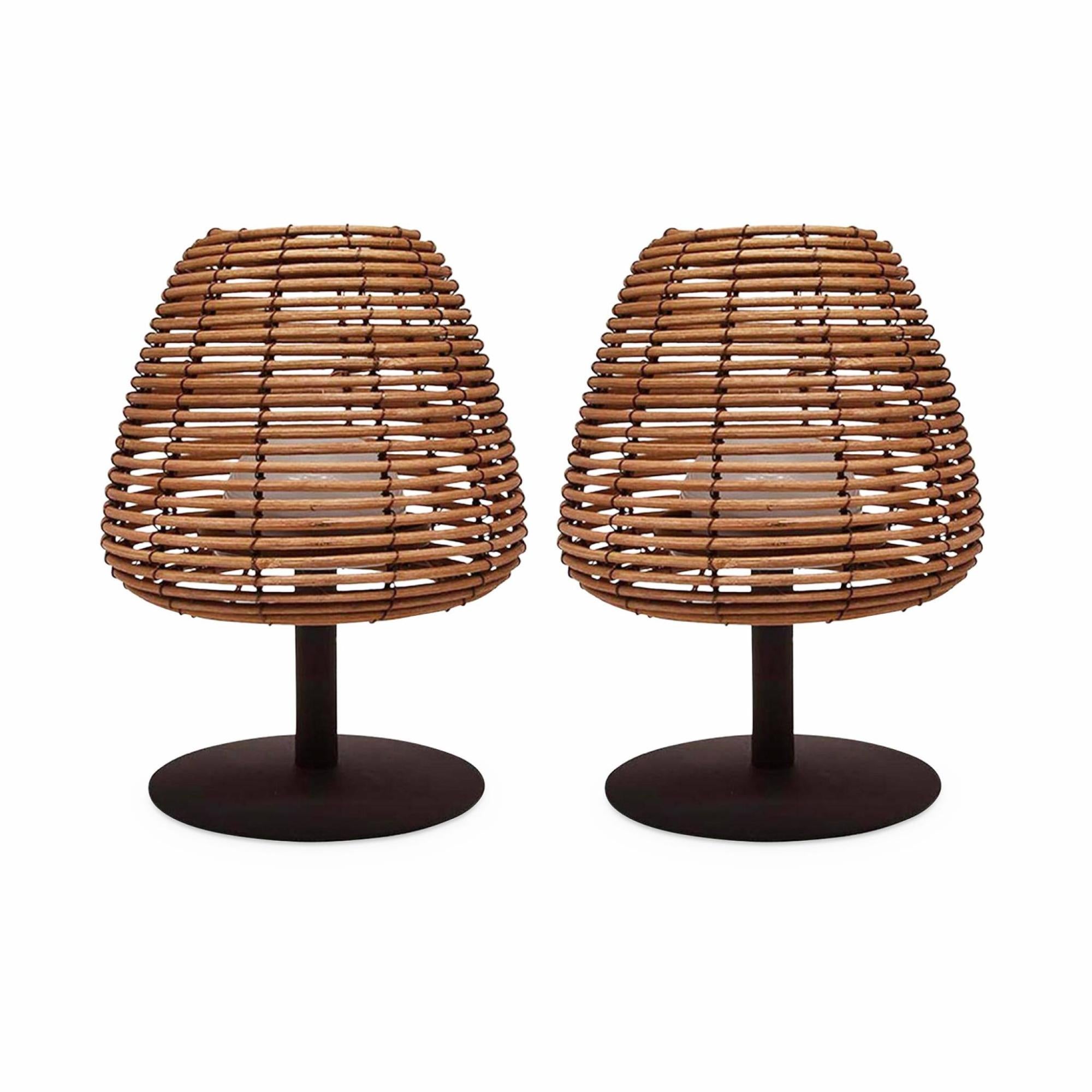 Lot de 2 lampes de table nomades rechargeables LED en rotin naturel