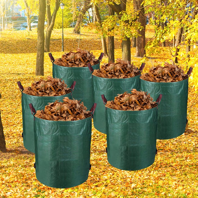 6X Sac de jardin Gazon Récipient Sac à feuilles XXL Sac pour déchets verts  272L Poubelle