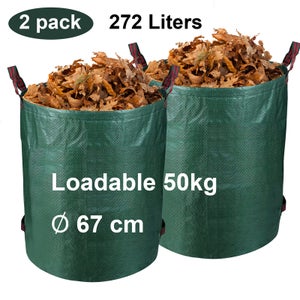 Relaxdays Sacs à déchets jardin, lot de 4, 260 L, autoportants, étanches,  pliables, 3 poignées, sacs à végétaux, vert