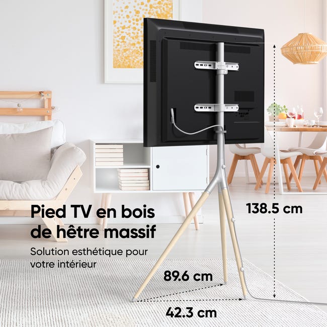 ONKRON TS1220 Soporte TV 32”-65” de hasta 35 kg, pie TV de madera, blanco