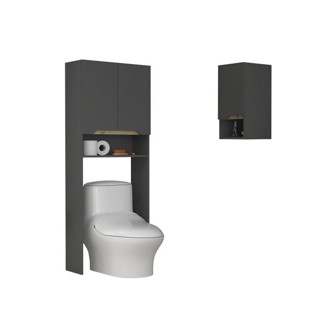 Móvel de WC Tuhome Conjunto Laurent, Estante Sobre Sanita + Armario  Colgante Duna / Plomo