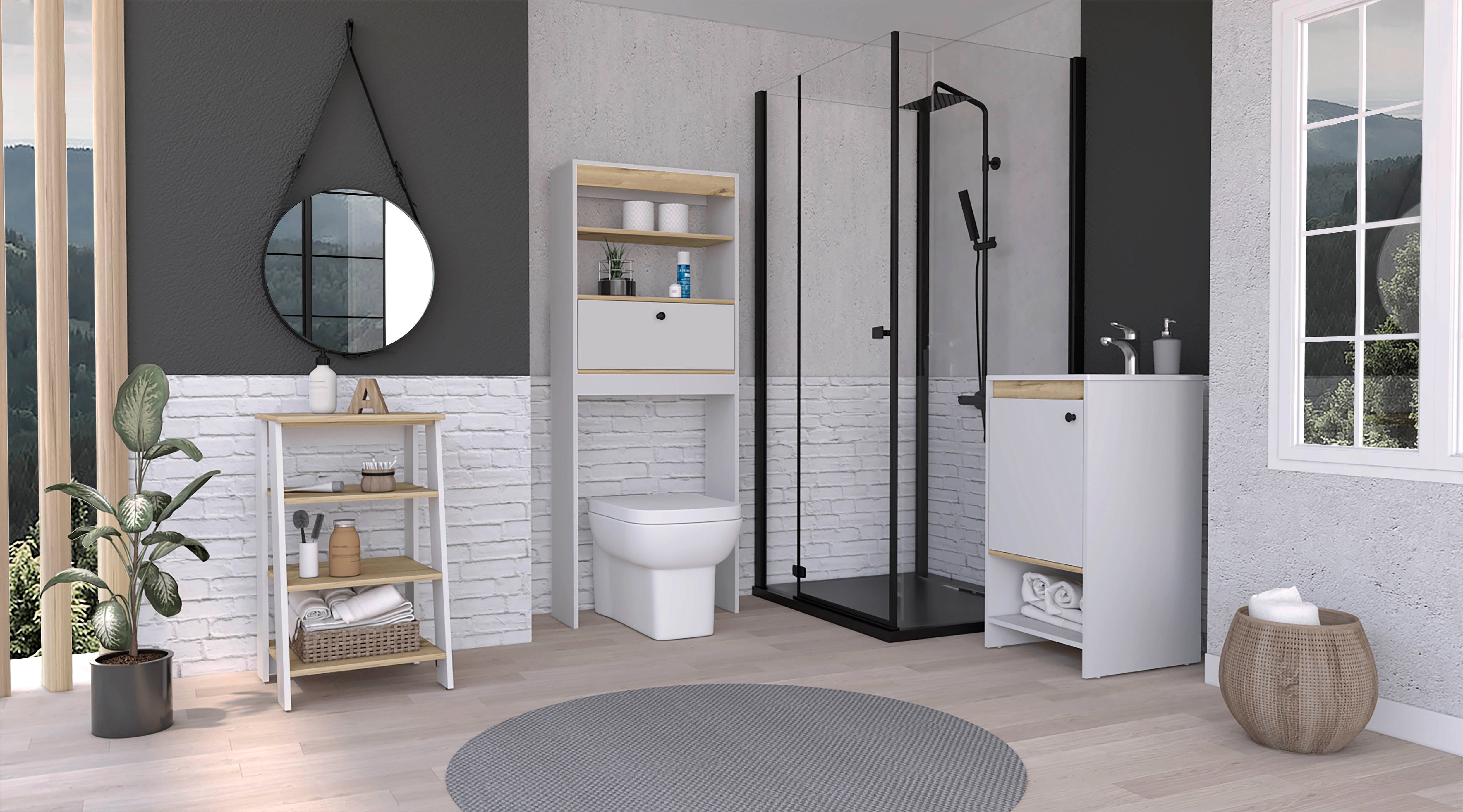 Set di mobili da bagno con organizer basso e un mobile da bagno  indipendente con lavabo Malaga TuHome - Habitium®