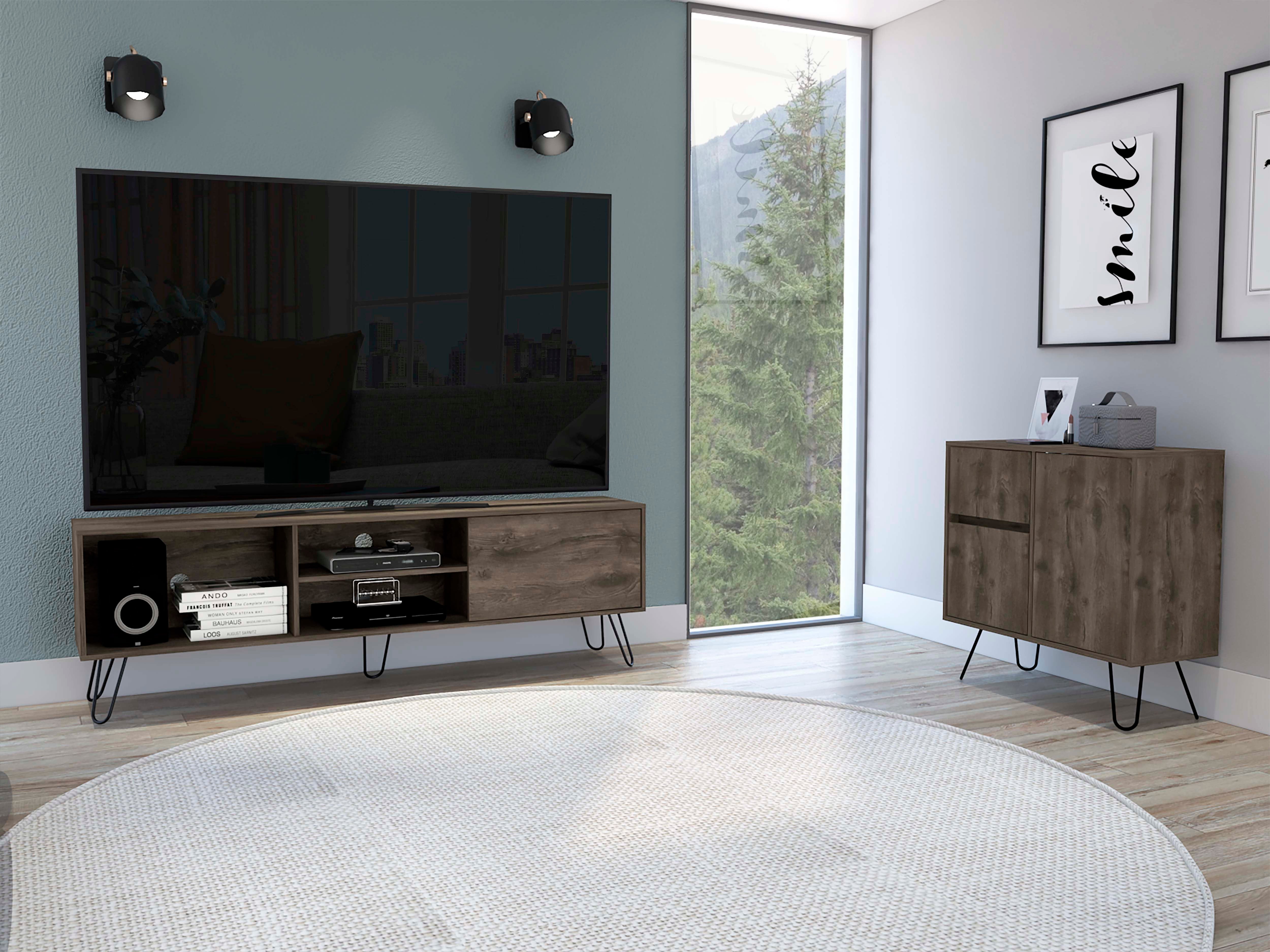 Conjunto Andorra, Mueble Para Tv Z180, capacidad Tv 70 pulgadas + Mesa de  centro rectangular + Mueble de Bar Bajo con gabinete abierto