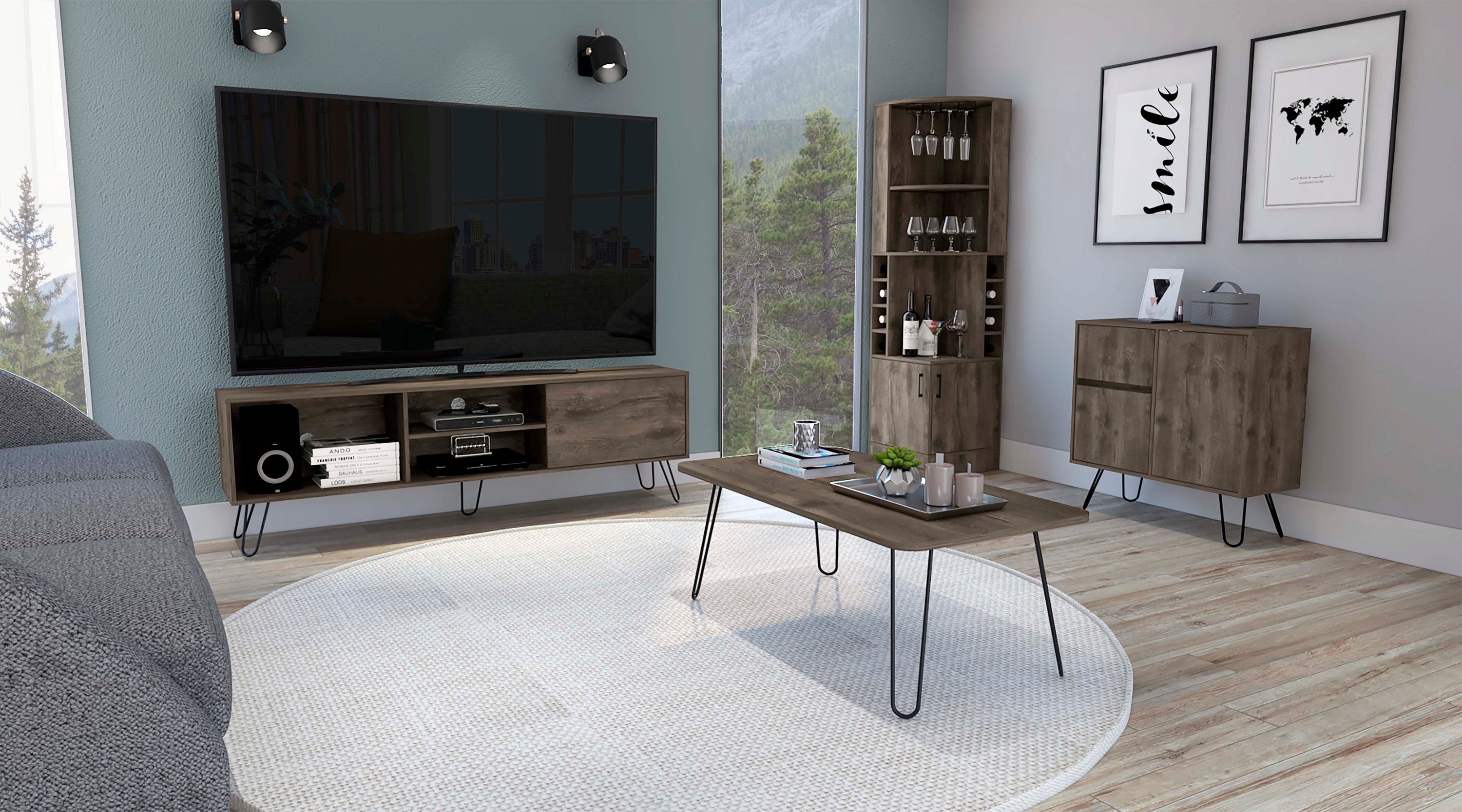 Conjunto Andorra, Mueble Para Tv Z180, capacidad Tv 70 pulgadas + Mesa de  centro rectangular + Aparador de salón Z80+ Mueble Bar Esquinero