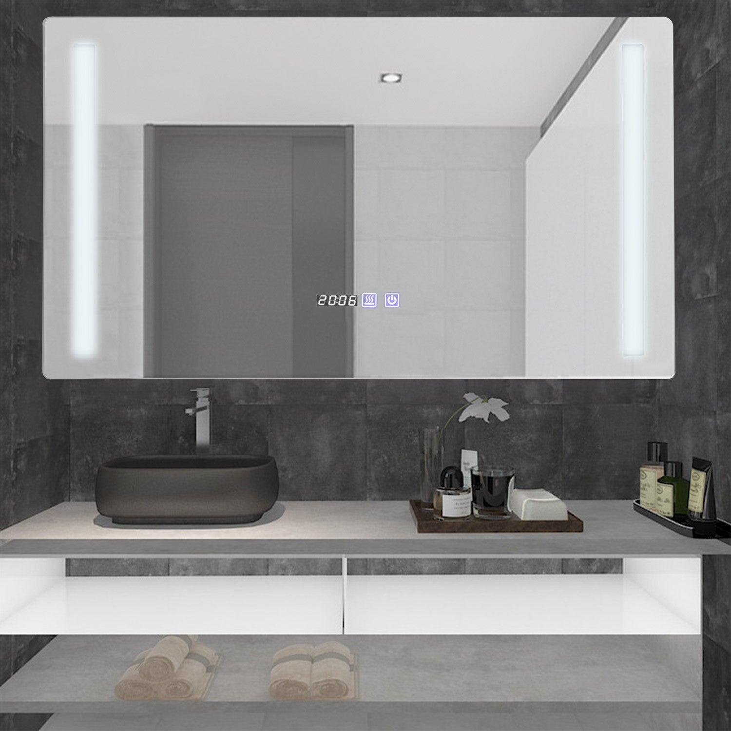 anti-appannamento per bagno POPSPARK camera da letto Bianco freddo senza cornice 80 x 60 x 4,5 cm. con interruttore touch vanità Specchio da bagno rotondo a LED 