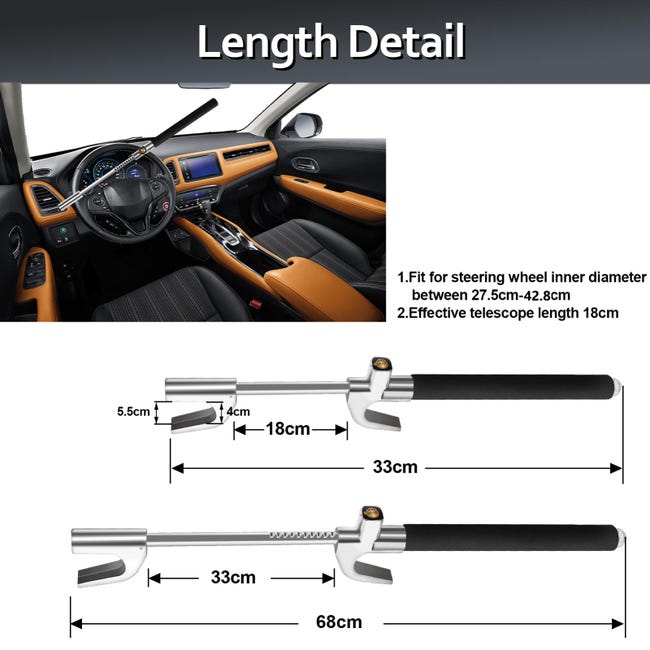 Bloccasterzo Universale Per Auto Con 2 Chiavi – Lunghezza 43 Cm, Colore Giallo