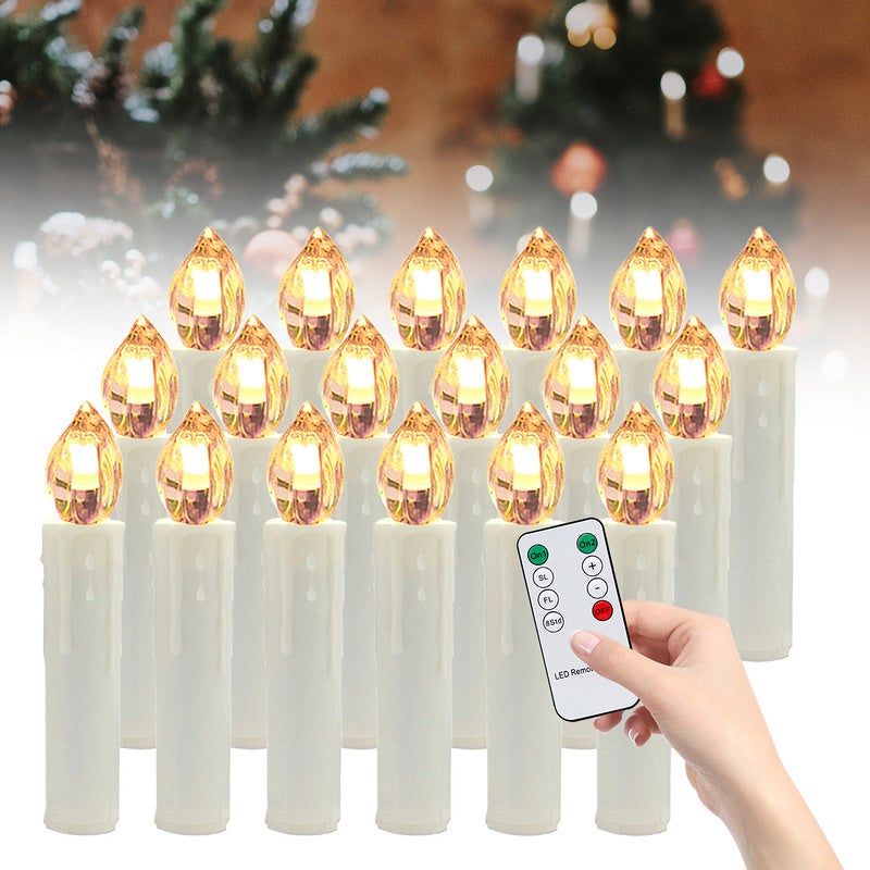 20x LED Bougies de Noël LED Bougies d'arbre de Noël sans fil avec minuterie  Blanc chaud