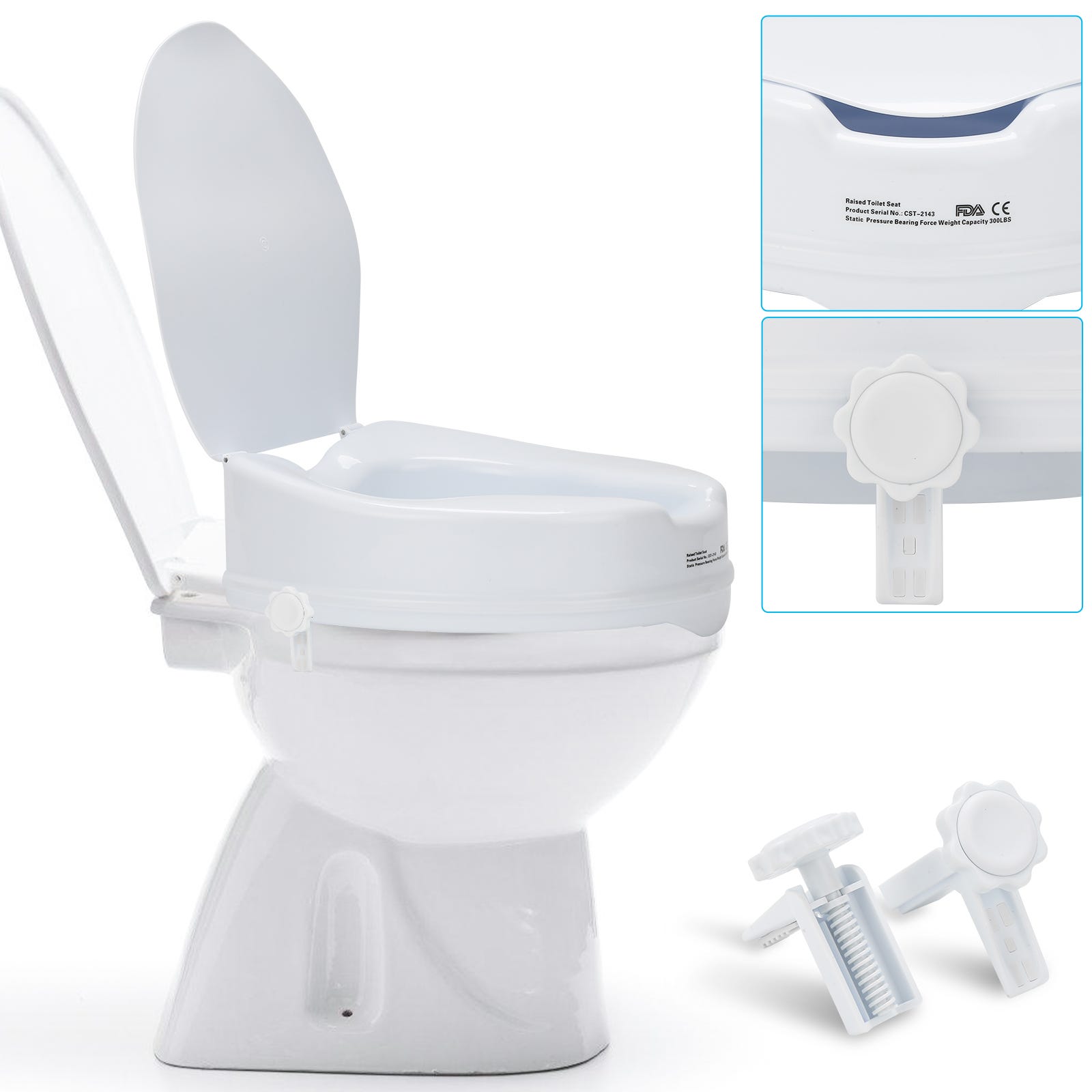 Elevador WC para adulto Con tapa 10 centímetros Adaptable a inodoros  ovalados Sistema de fijación lateral