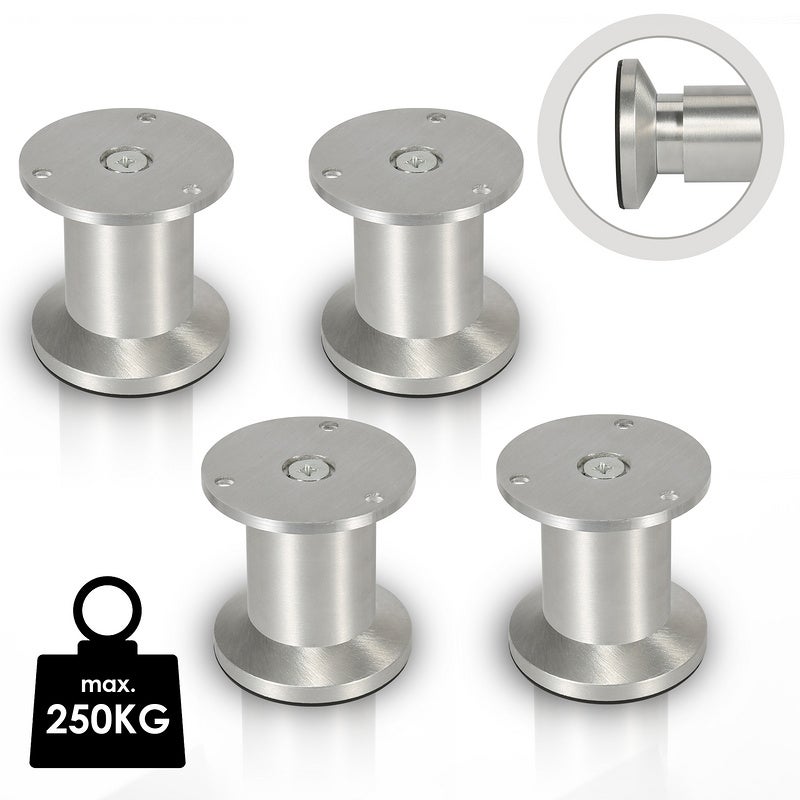 Piedini per mobili di design, set di 4, colore: Alu Silver. Diametro: 40 mm