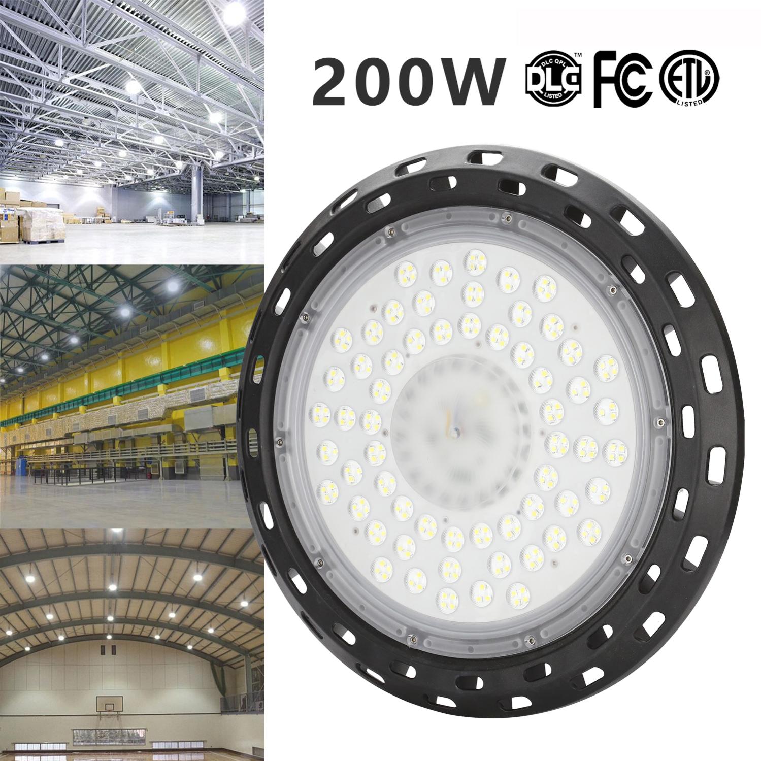 TASINUO Faretto LED 200W 4 Pezzi, 20000LM UFO Lampada da Officina Industriale, 7000K Bianco Freddo Lampada da Garage, IP65 Impermeabile Faro LED, Plafoniera per Garage Magazzini Fabbrica Palestra