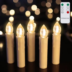Bougies LED d'extérieur 10 pcs. sans fil avec télécommande Blanc chaud