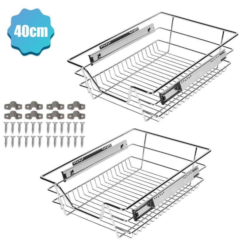 Set 2 Cassetti Telescopici Per Armadi Da 40 Cm - In Acciaio, Guida Ammortizzata, Portata 20 Kg